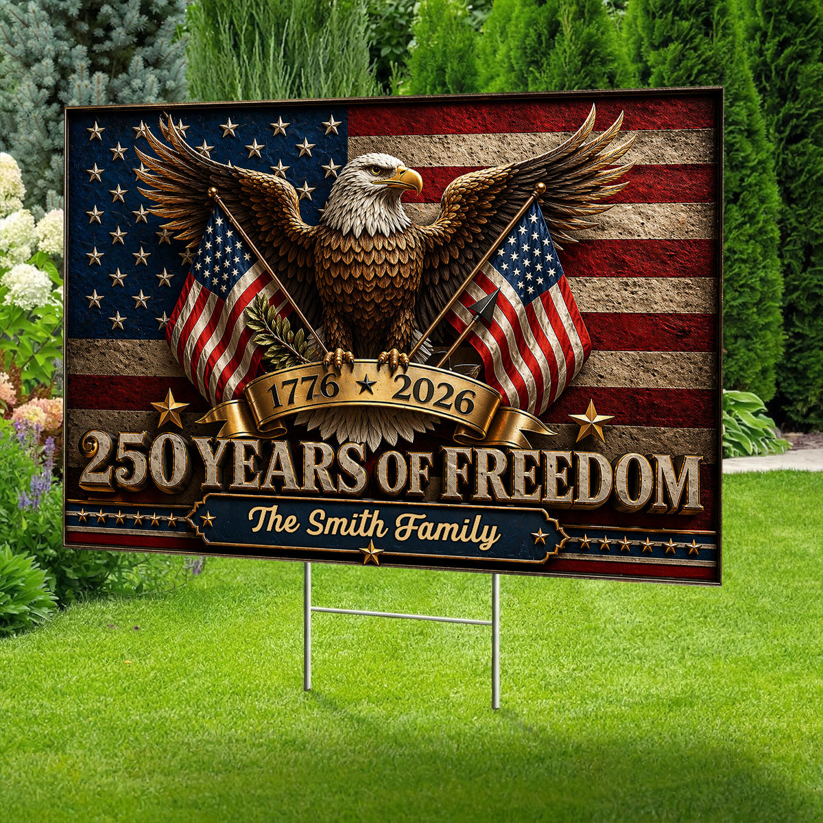 America 250th Anniversary Eagle - Personalized Yard Sign - 250th Anniversary America Patriotic, Family Decoration