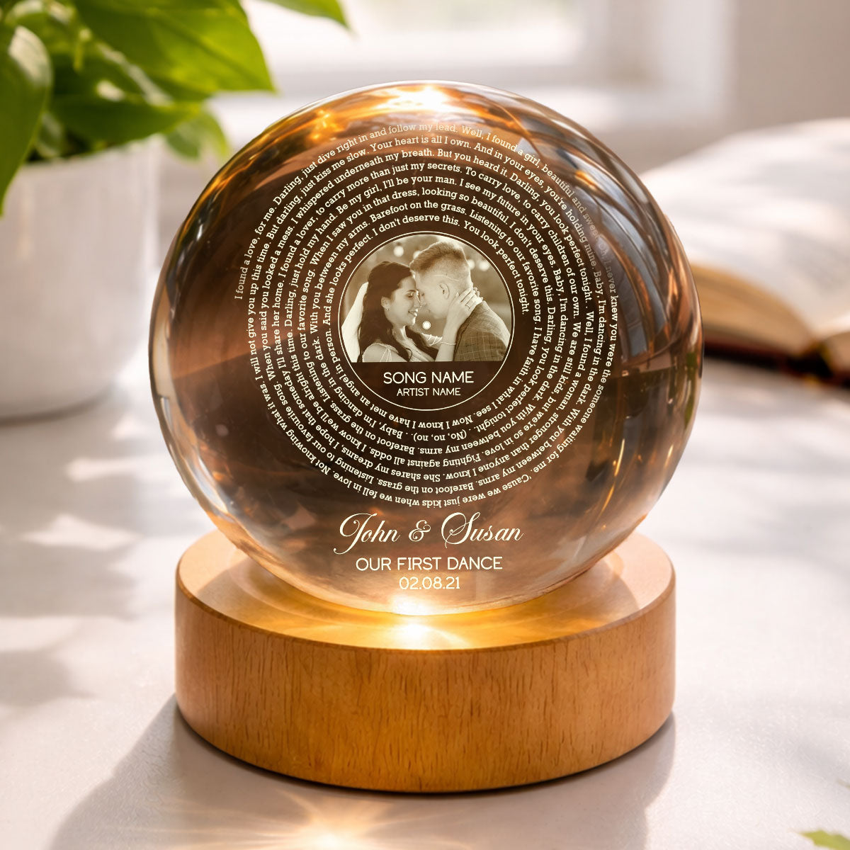 Custom Song Lyrics Our Favorite Song - Personalized Crystal Ball LED Night Light - Sentimental Valentine's Day Gift for her, for him