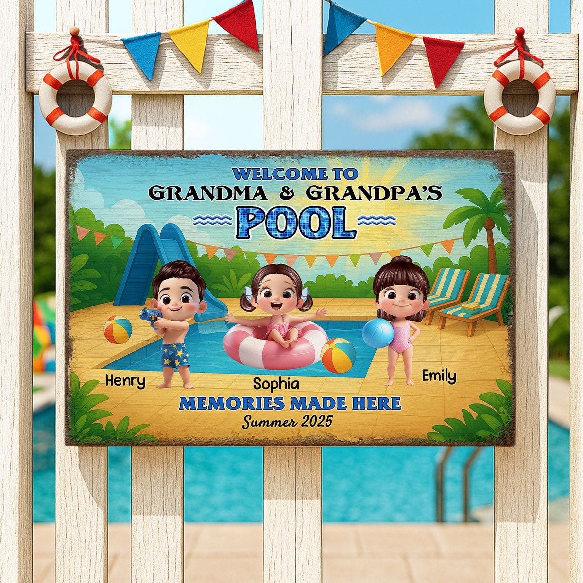 Welcome to Grandma & Grandpa's Pool Personalized Canvas Print, Entryway Front Porch Pool Patio Decor