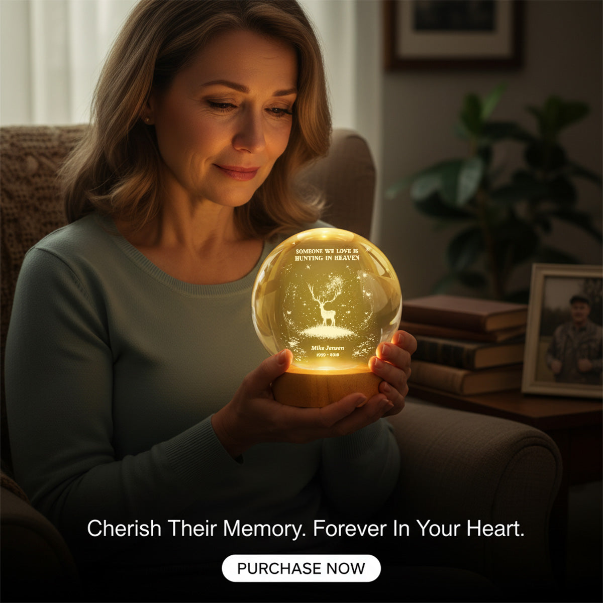 Gone Hunting In Heaven - Personalized Crystal Ball LED Night Light - Memorial Remembrance Keepsake For Hunting Lover