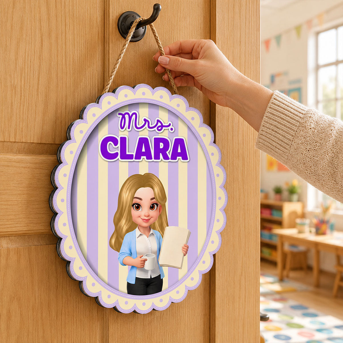 Coquette Striped Style Teacher Welcome To Classroom - Personalized Wood Sign - Back To School, Classroom Decor