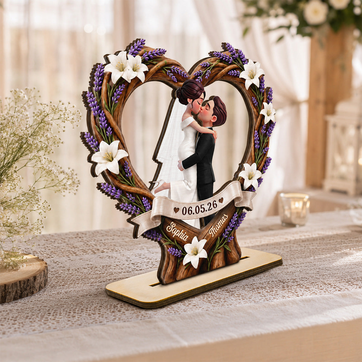 Rustic Heart Bride & Groom - Personalized Wooden Plaque - Wedding Gift, Anniversary Gift, Newlywed Gift