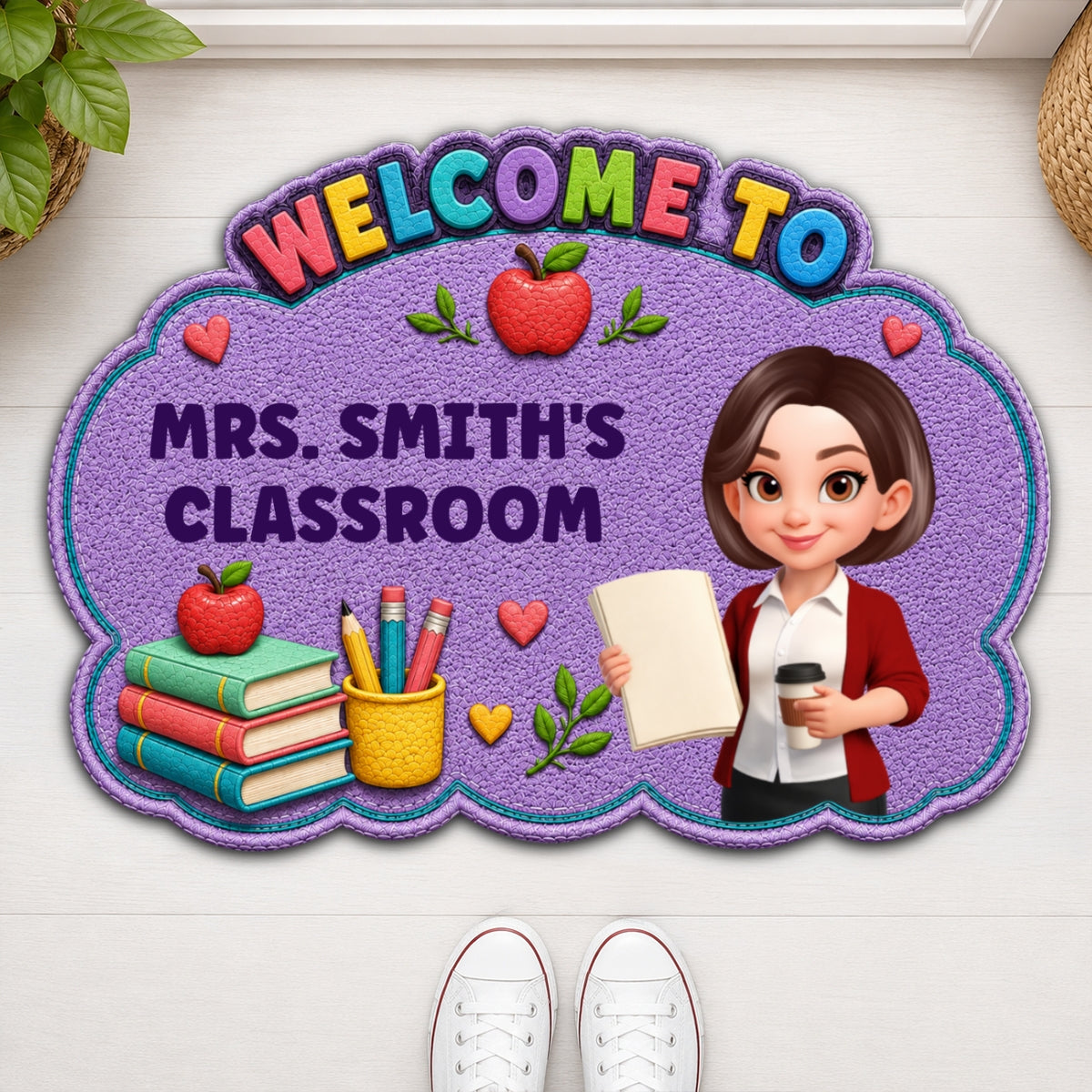 Teacher Welcome To Classroom Happy Learning - Personalized Doormat - Back To School, Classroom Decor