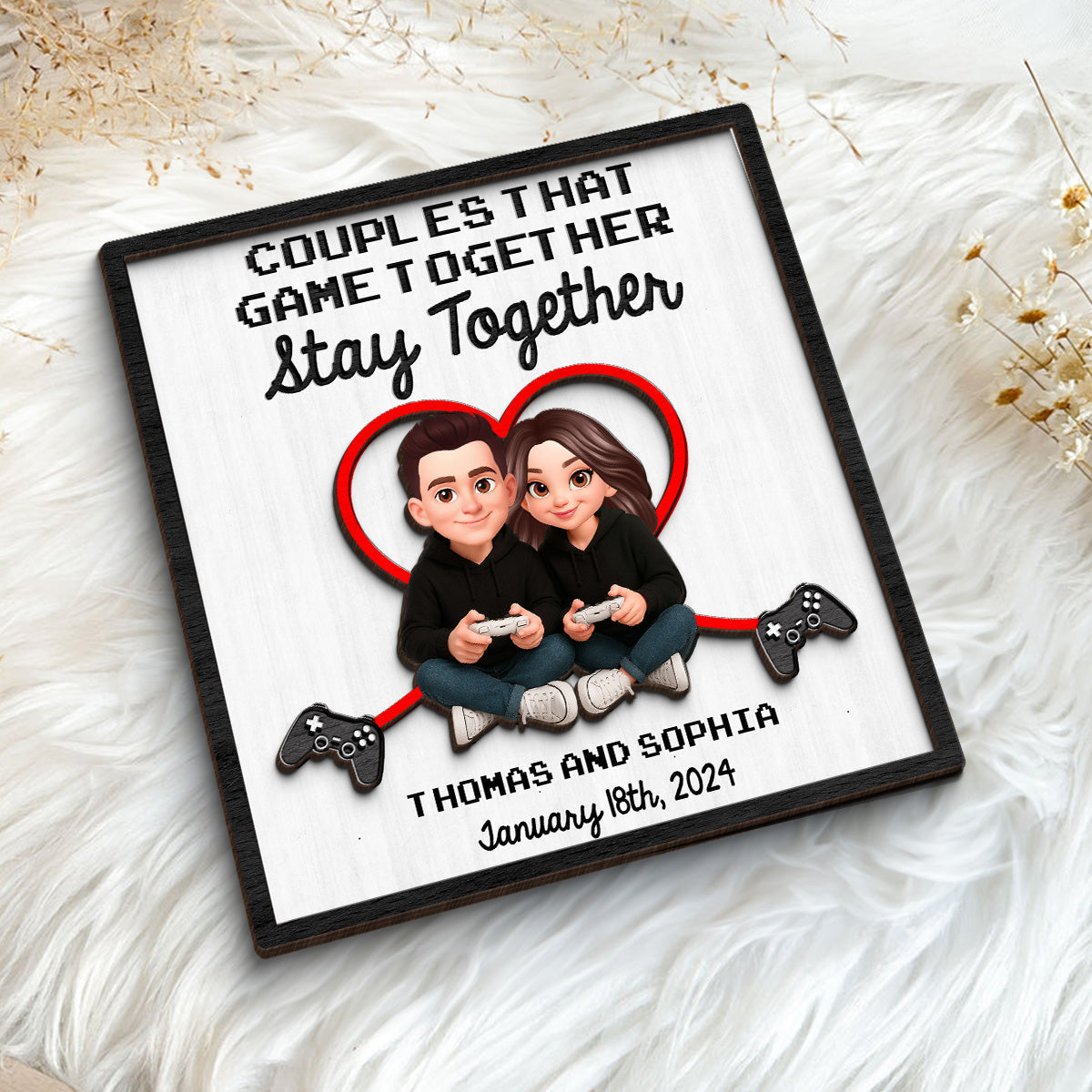 Gaming Couple Game Together Stay Together - Personalized 2-Layered Wooden Plaque - Heartfelt Valentine, Anniversary Gift For Gamers, For Him, For Her