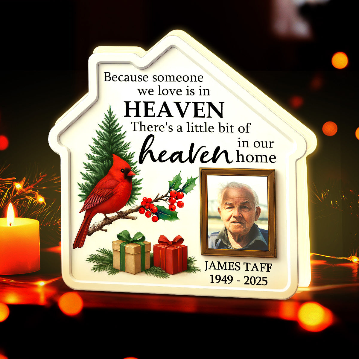 3D Effect Christmas Cardinal Family Memorial Because Someone We Love Is In Heaven - Personalized Light Box