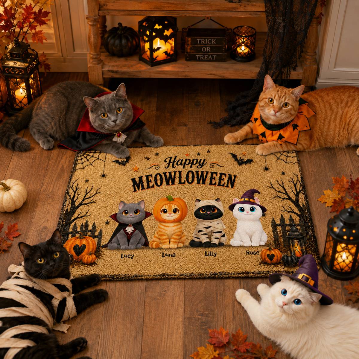 Spooky Halloween Beware of Little Cats Meownsters - Personalized Doormat - Halloween Gift For Cat Lovers, Halloween Decor
