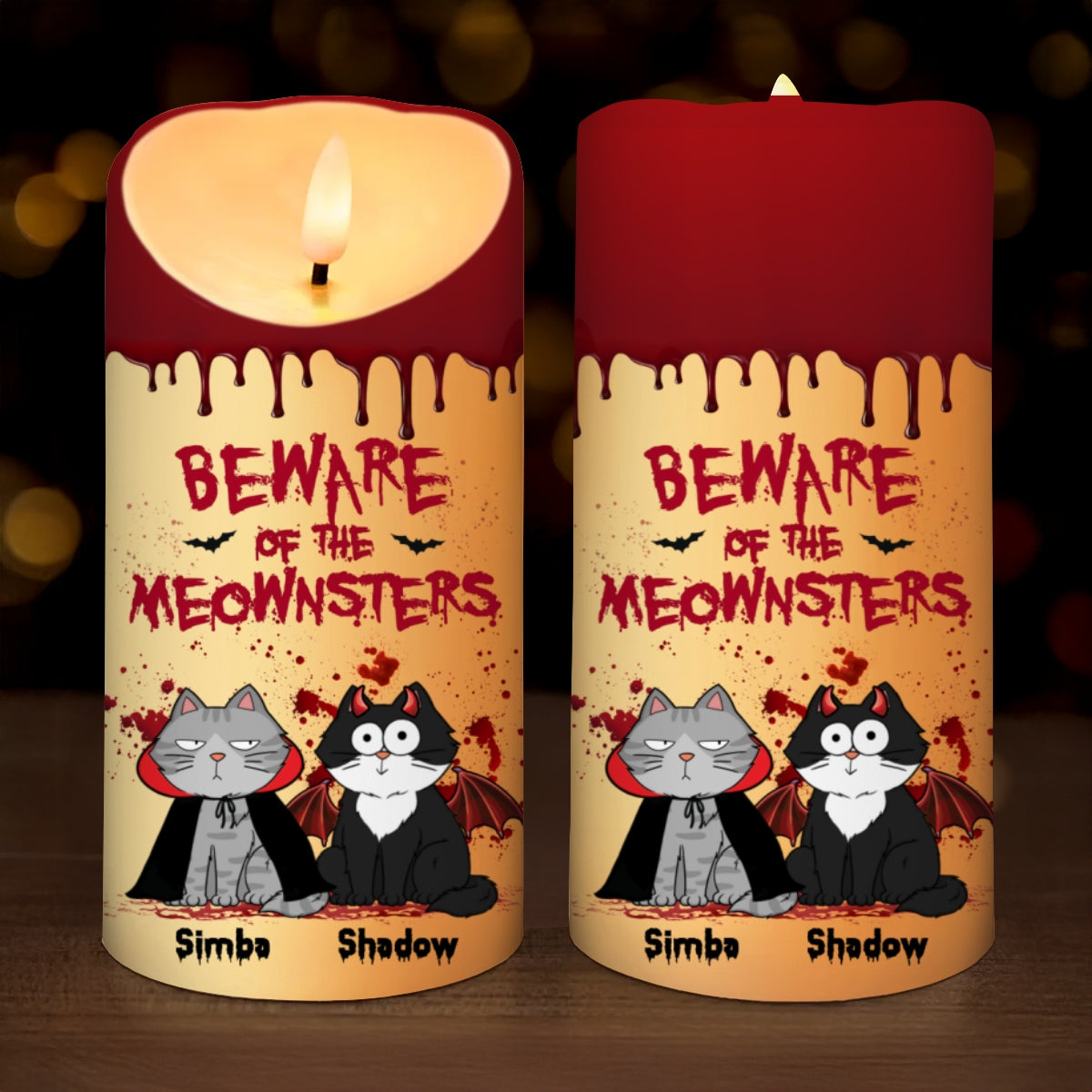 Cat Mom Happy Meowloween Blood Drip - Personalized LED Candle - Purrfect Halloween Decor for Cat Lover