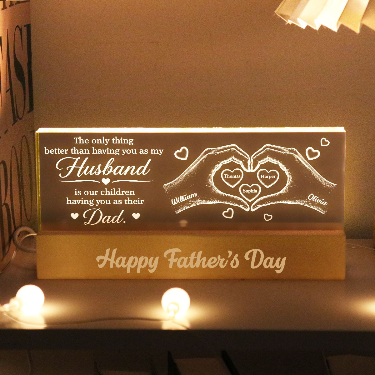 The Only Thing Having You As My Husband Hearts in Hands - Personalized Acrylic Block LED Night Light - Father's Day Gift For Husband