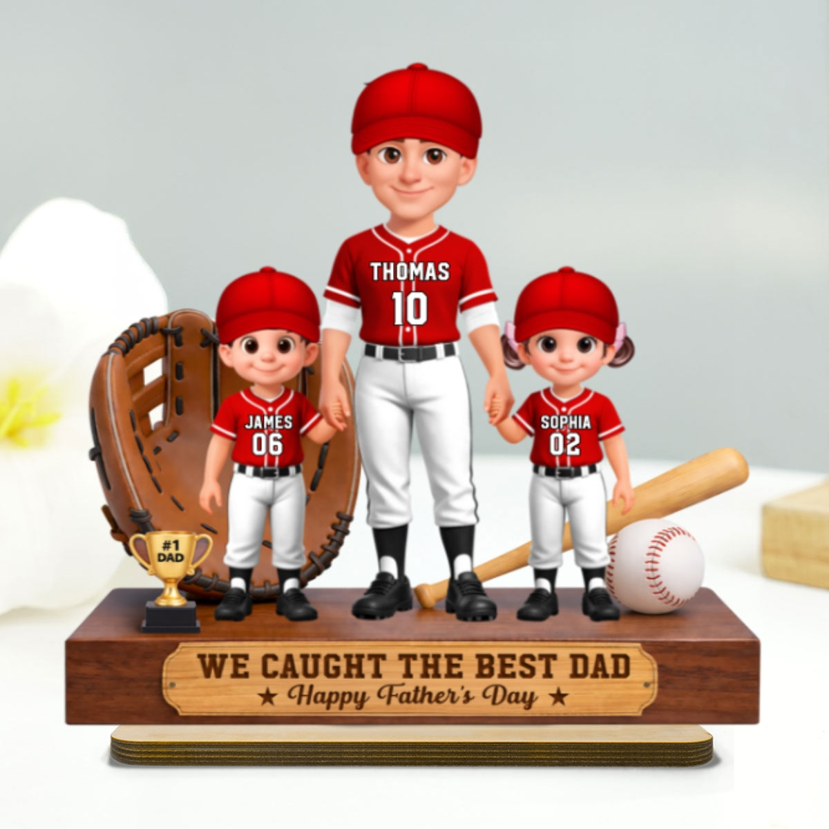 Baseball No.1 Dad We Caught The Best Dad - Personalized 2-Layered Wooden Plaque -  Gift For Dad