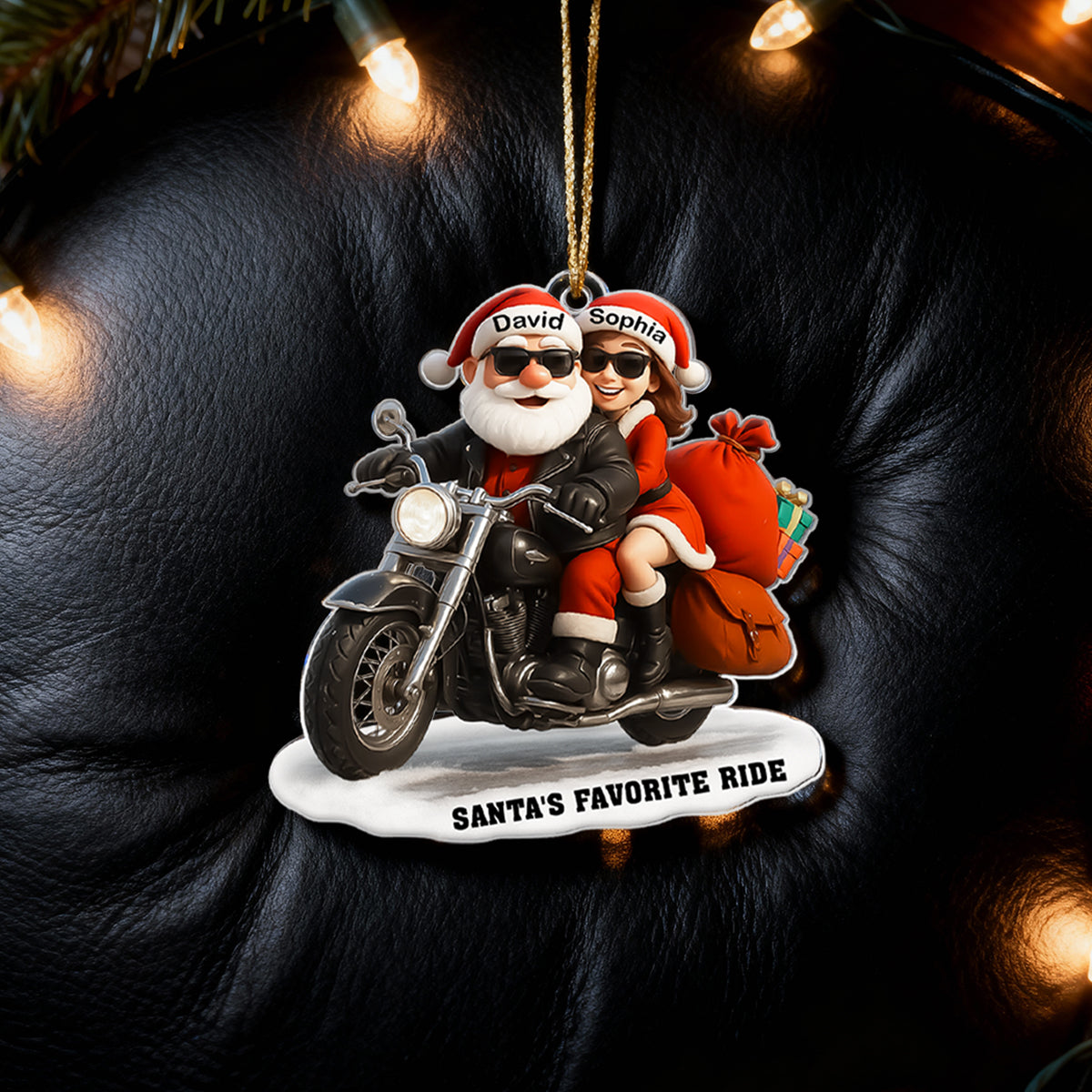 Bikers Santa Couple Riding Partners for Life - Personalized Acrylic Ornament - Gift for Him, Gift for Her