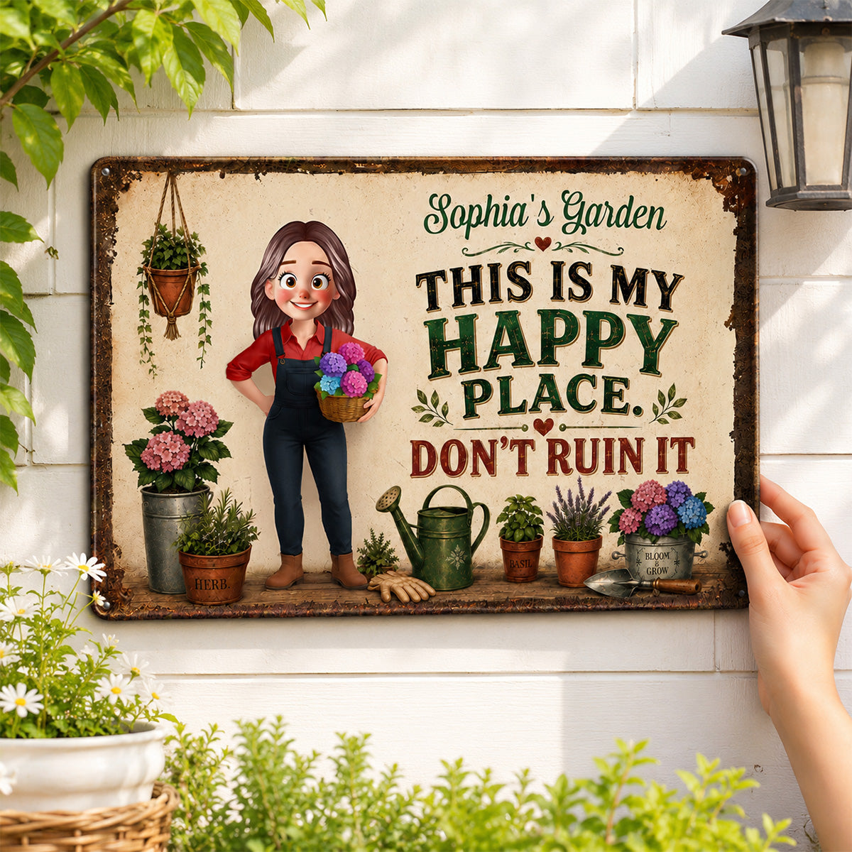 This Is My Happy Place Don't Ruin It Gardening Girl - Personalized Garden Metal Sign - Home Garden Greenhouse Outdoor Decor
