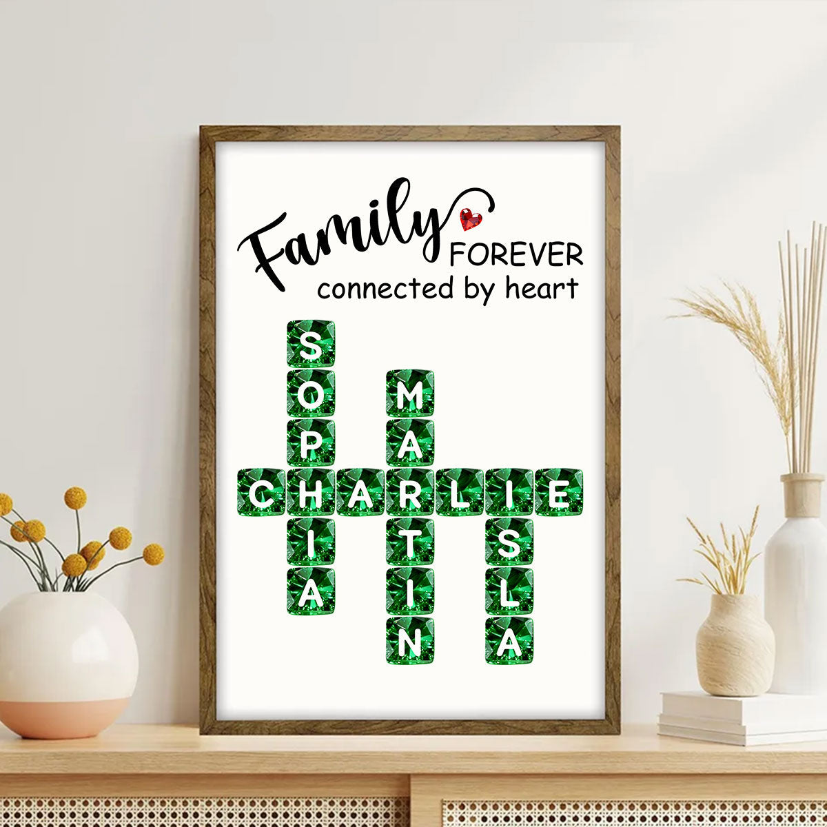 Family Forever Connected by Heart 3D Crystal Crossword - Personalized Poster - Sentimental Gift for for Loved Ones