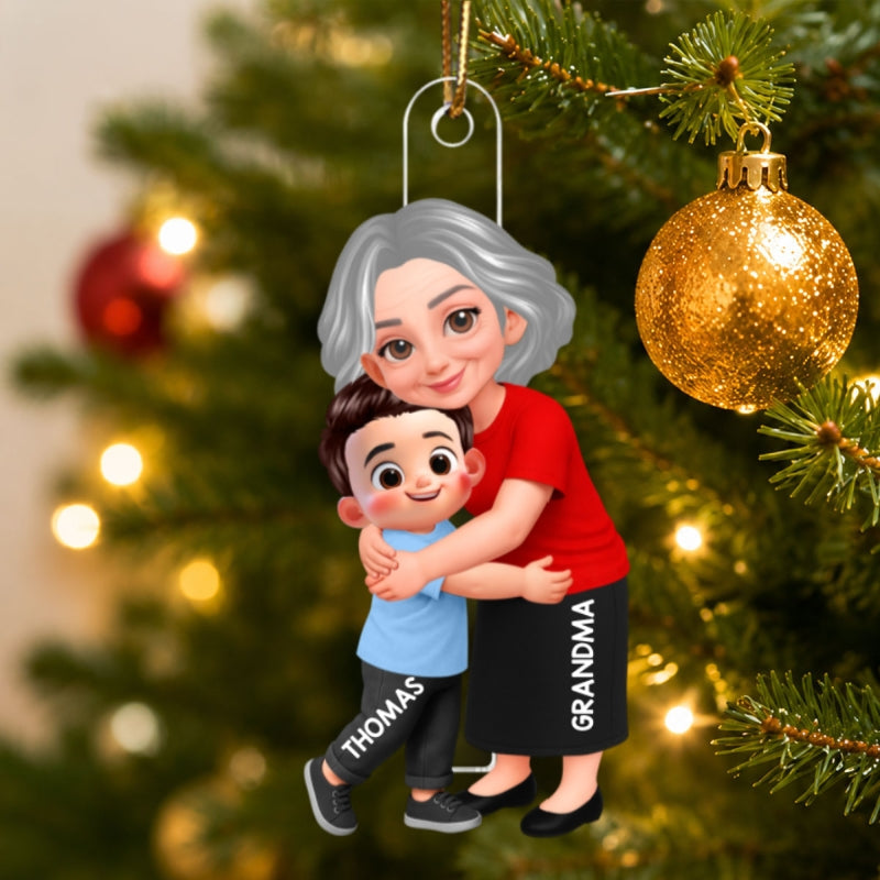 Endless Love Grandma Hugging Grandkid - Personalized Acrylic Ornament - Christmas Gift For Grandkids, Grandma