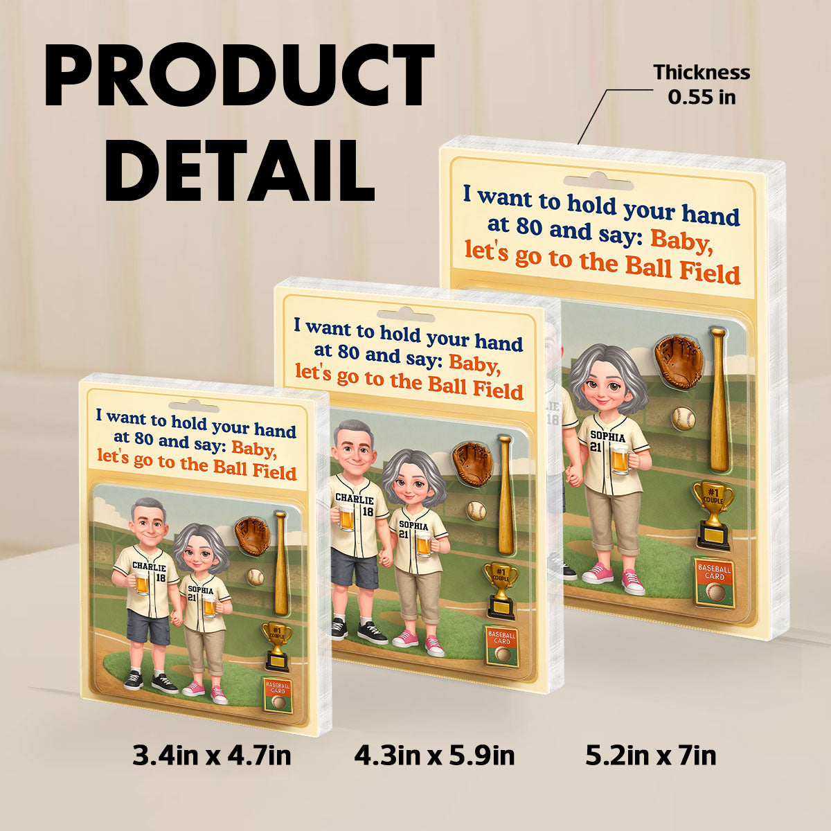 Let's Go to the Ball Field Baseball Couple Custom Figure - Personalized Acrylic Block Plaque - Heartfelt Gift for him, for her