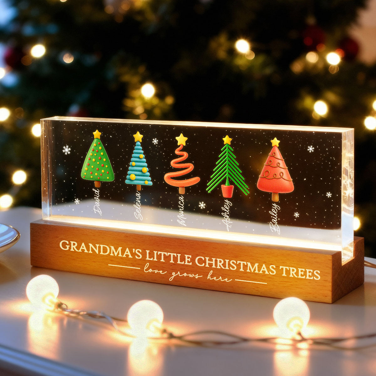 Grandma's Little Christmas Trees - Personalized LED Night Light - Heartwarming Christmas Gift For Grandma, Grandkid, Family