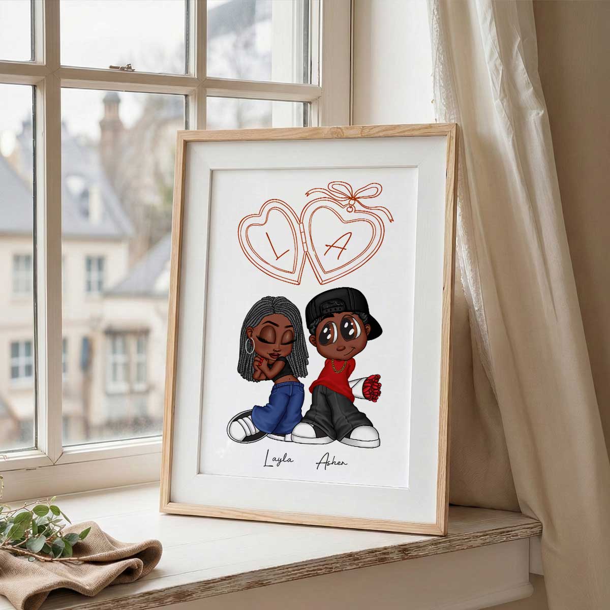 Y2K Couple Custom Initial Heart Locket Art - Personalized Poster - Gift For Her, Gift For Him
