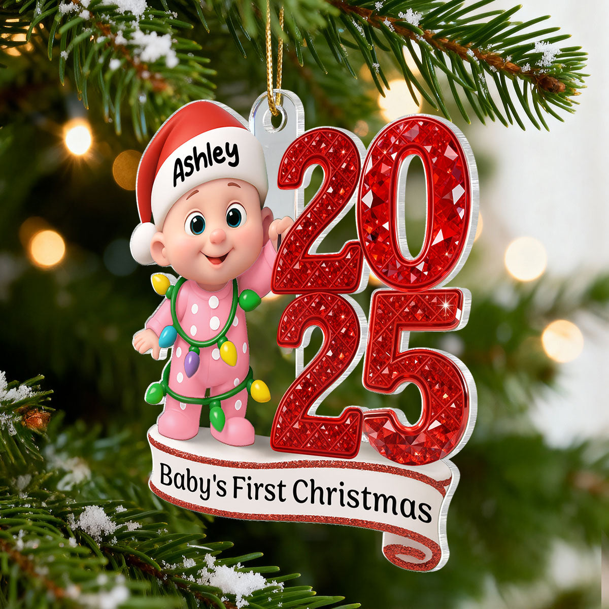 Baby's First Christmas 3D Effect Baby Standing By Year - Personalized Acrylic Ornament