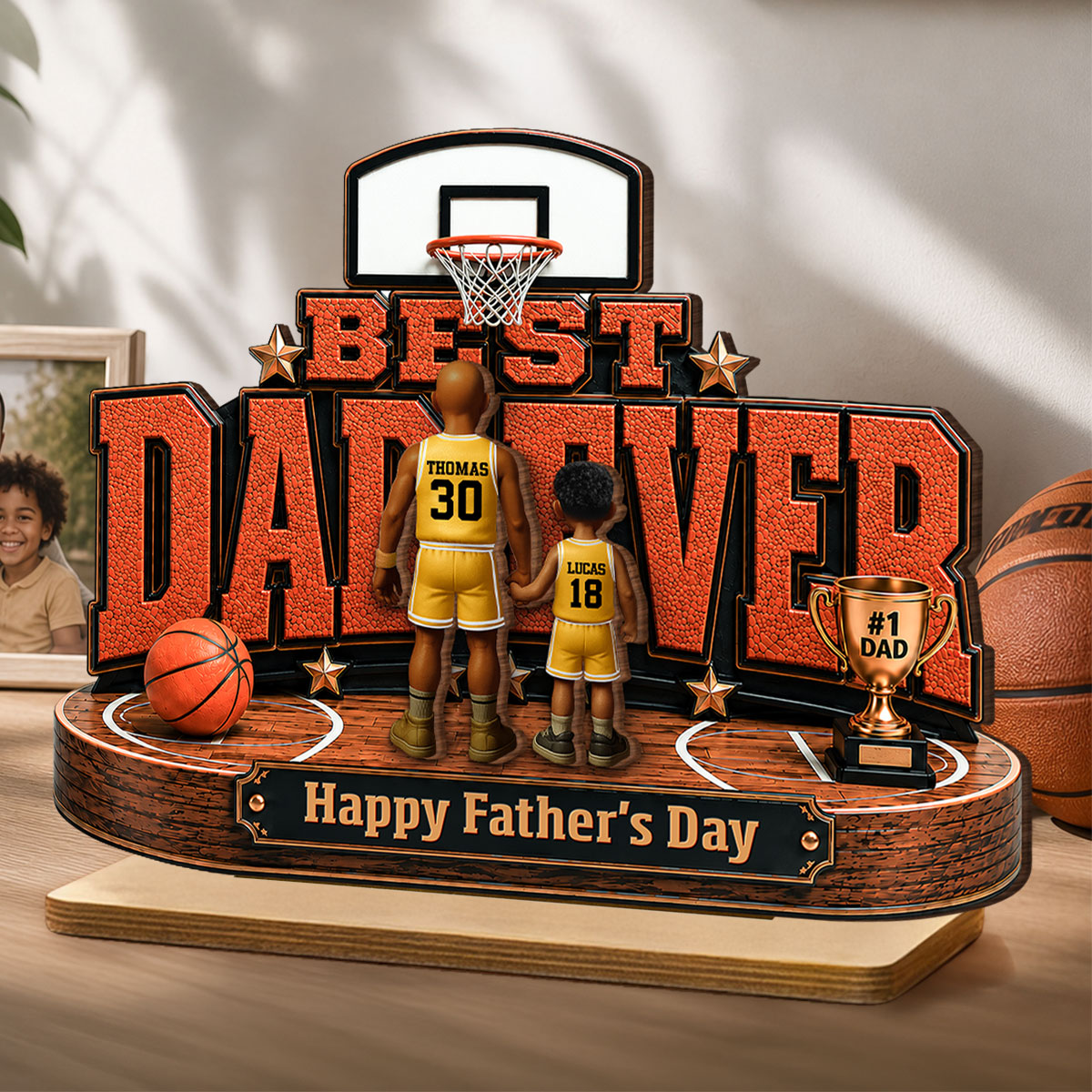 Best Basketball Dad Ever Our MVP - Personalized 2-Layered Wooden Plaque -  Gift For Dad, Husband