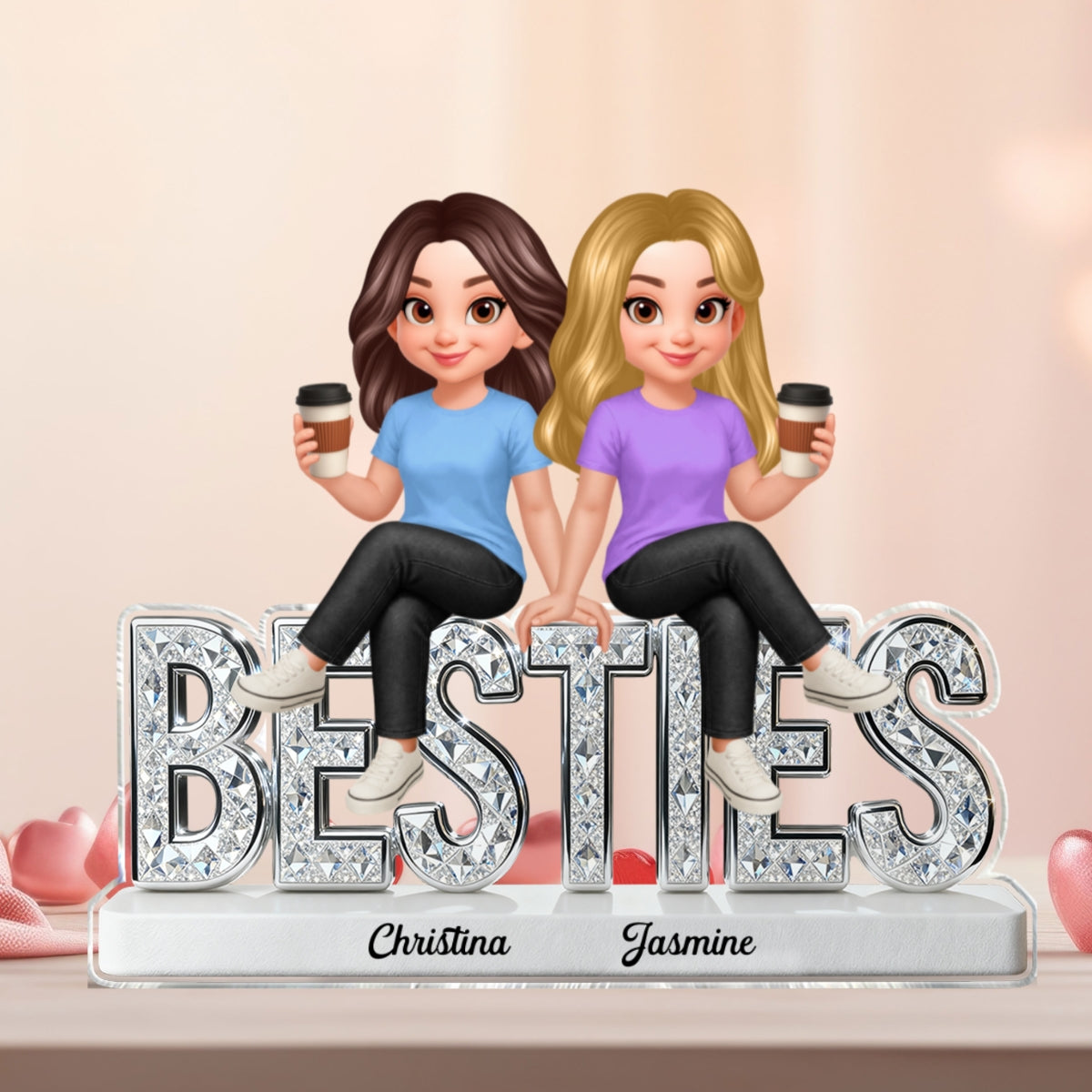 Beautiful Besties Forever - Personalized Acrylic Block Plaque - Gift For Best Friends