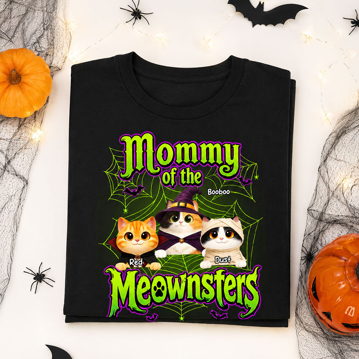 Neon Green Design Cats - Personalized Shirt - Halloween Gift For Cat Lovers