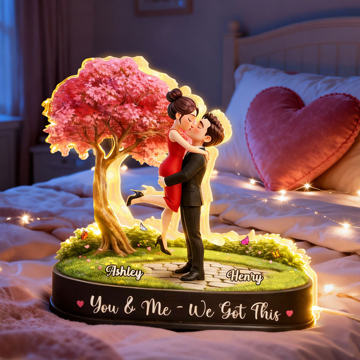 My Favorite Place is Inside Your Hug Couple Kissing - Personalized Light Box - Valentine's Day Gift for Her, for Him