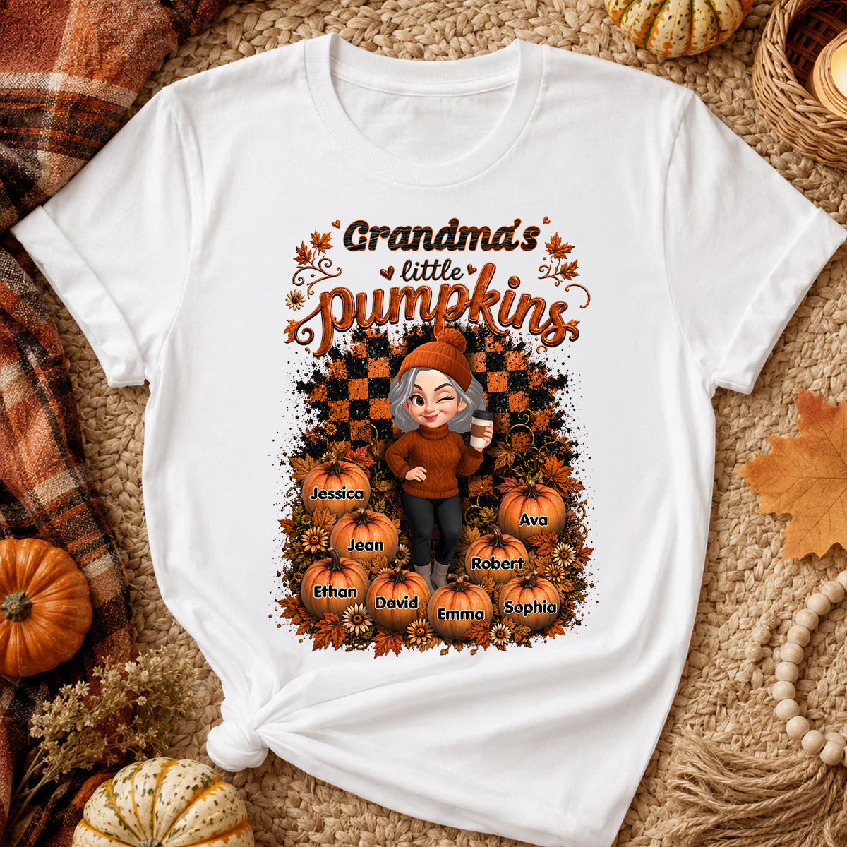 Grandma Pumpkin Patch Retro - Personalized Shirt - Fall Season Gift, Gift For Grandma