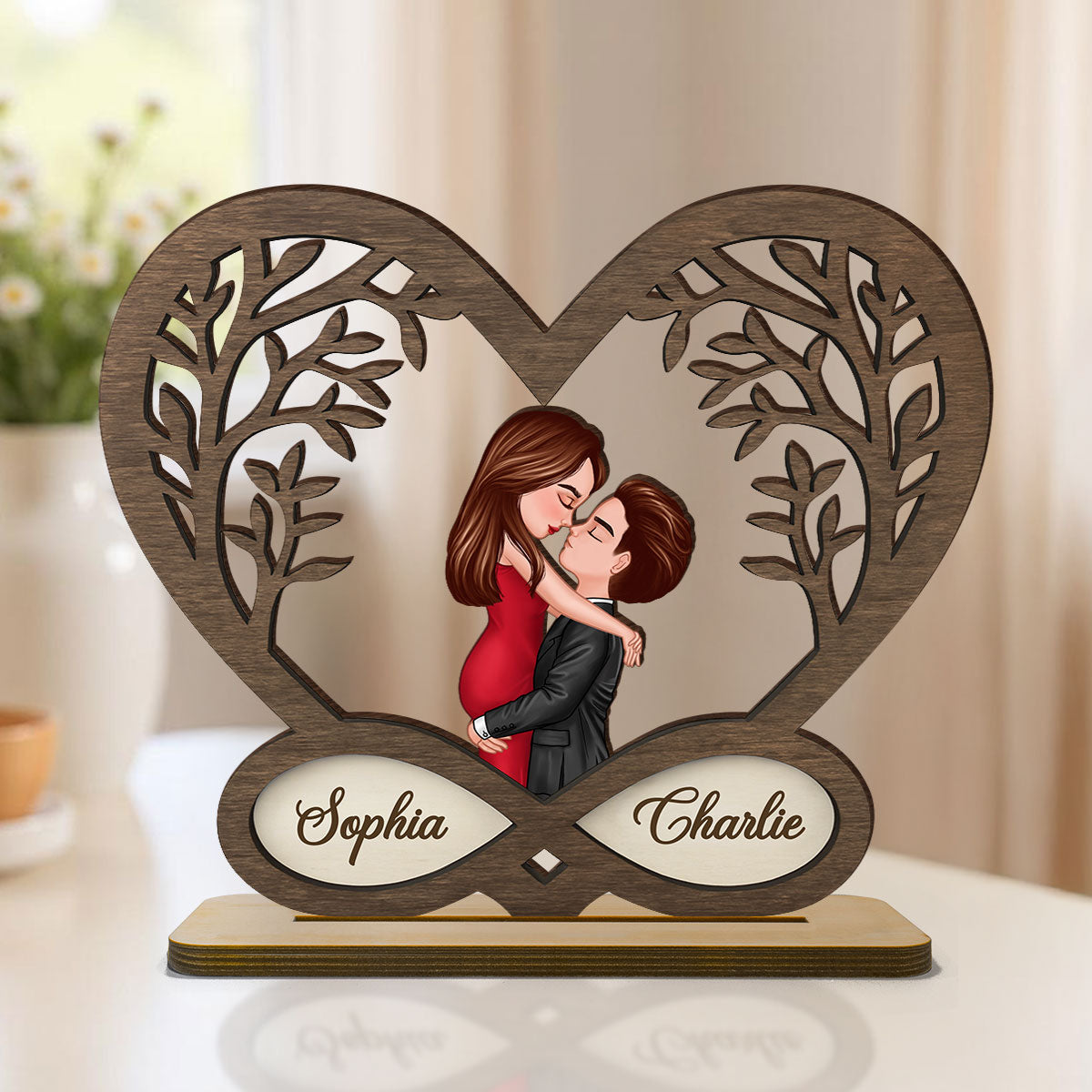 Infinity Heart Love Sign Romantic Couple - Personalized Standing Wooden Plaque - Gift for Couple