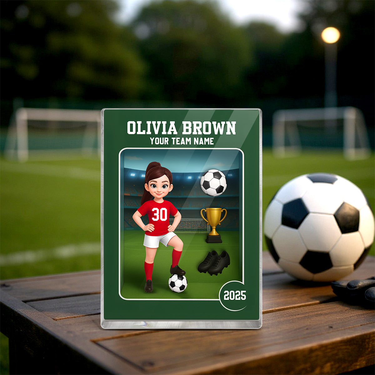 Soccer Player Toy Box Action Figure 3D Effect - Personalized Acrylic Block