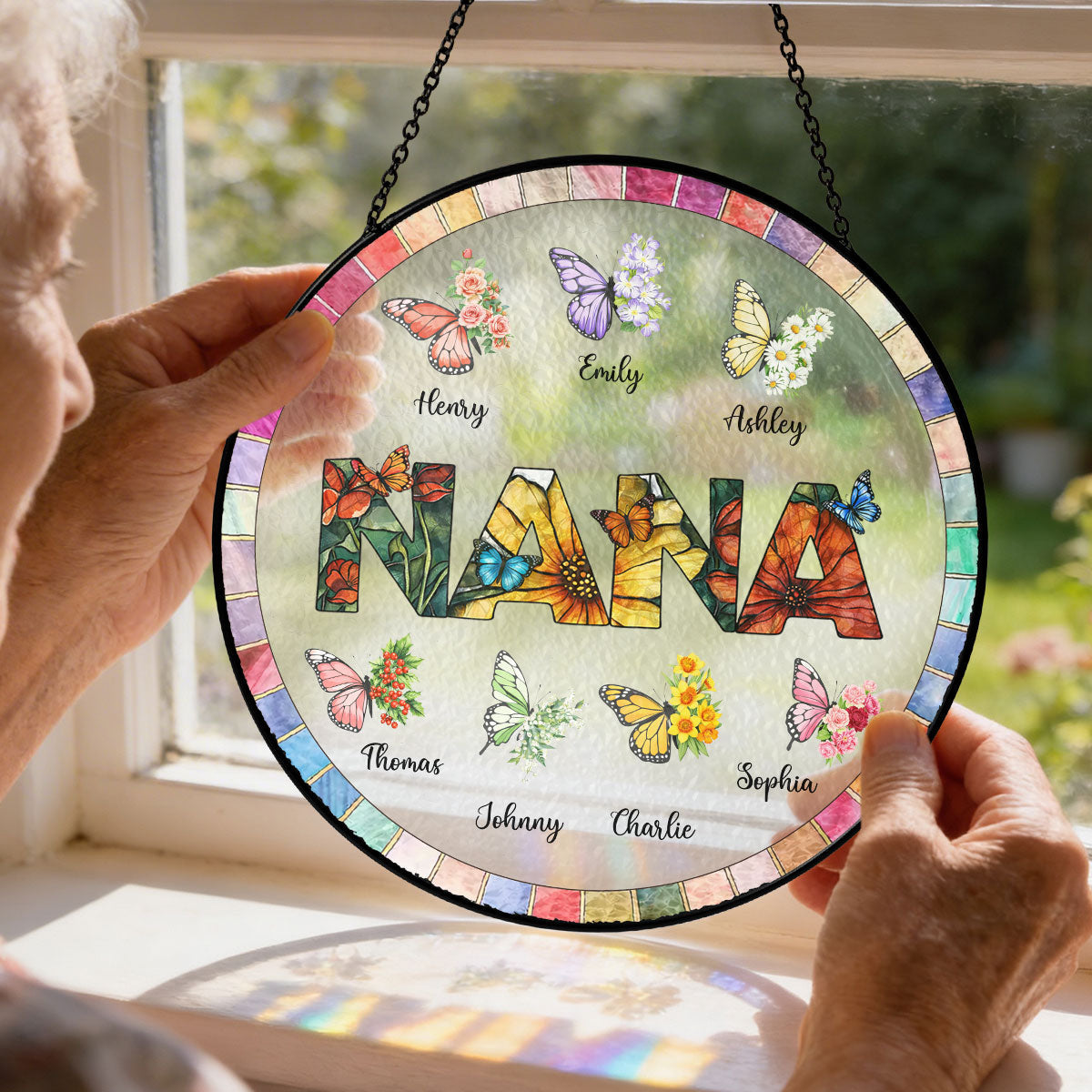 Grandma Butterfly with Grandkids' Names - Personalized Suncatcher - Mother's Day Gift for Mom, Grandma, Wife