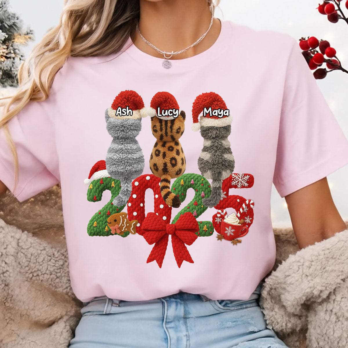 2025 Cat Lovers Latch Hook Yarn Faux - Personalized Sweatshirt - Christmas Gift for Cat Moms, Cat Dads