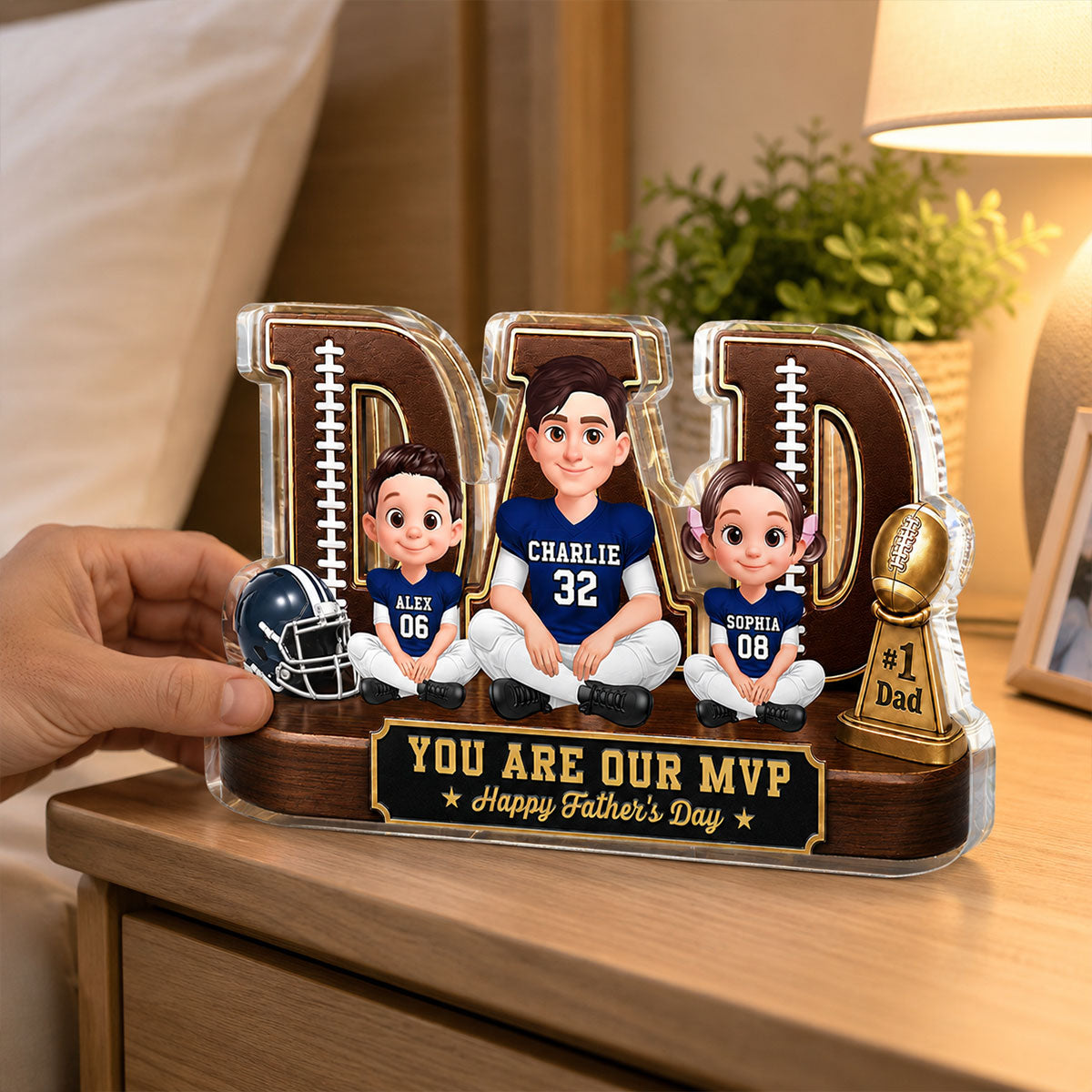 American Legend Football Family Daddy's Dream Team - Personalized Acrylic Block Plaque -  Gift For Dad, Husband