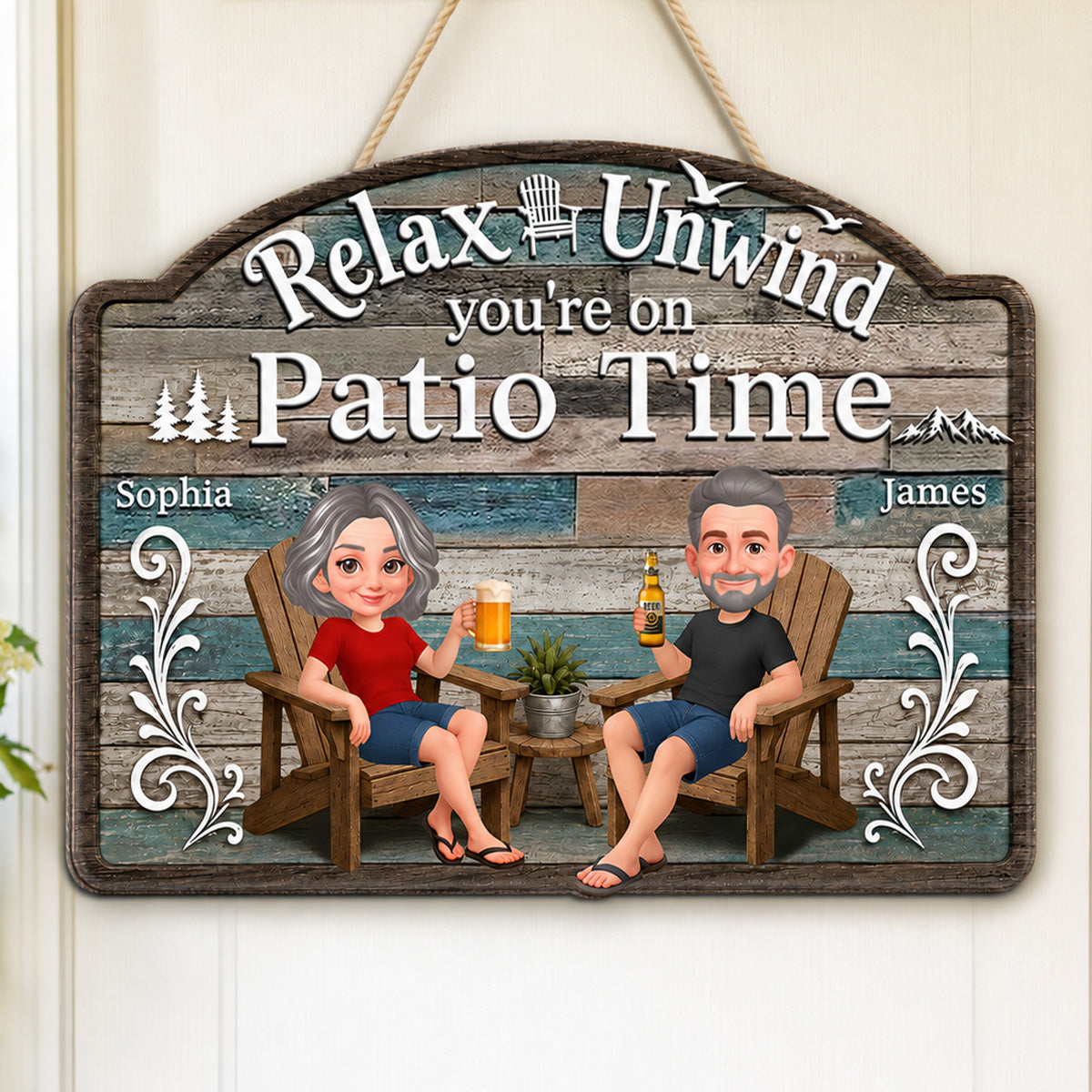 Relax Unwind You're On Patio Time - Personalized Wood Sign - Decor Patio Sign