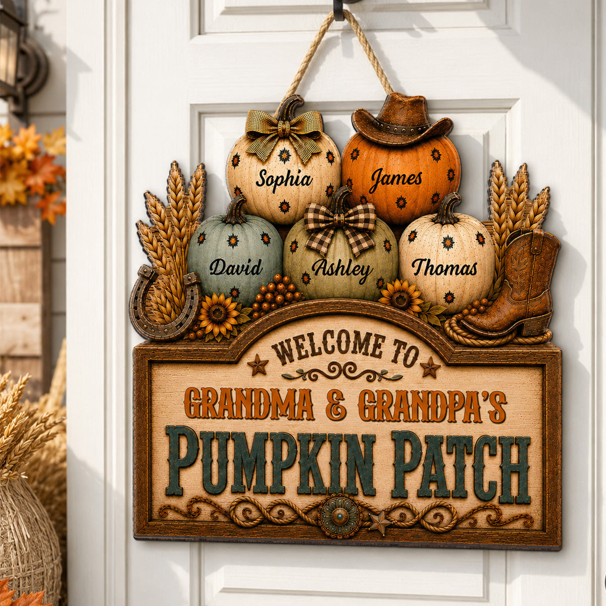 Western Vibe Welcome To Grandma Grandpa Pumpkin Patch 2D Flat - Personalized Wood Sign