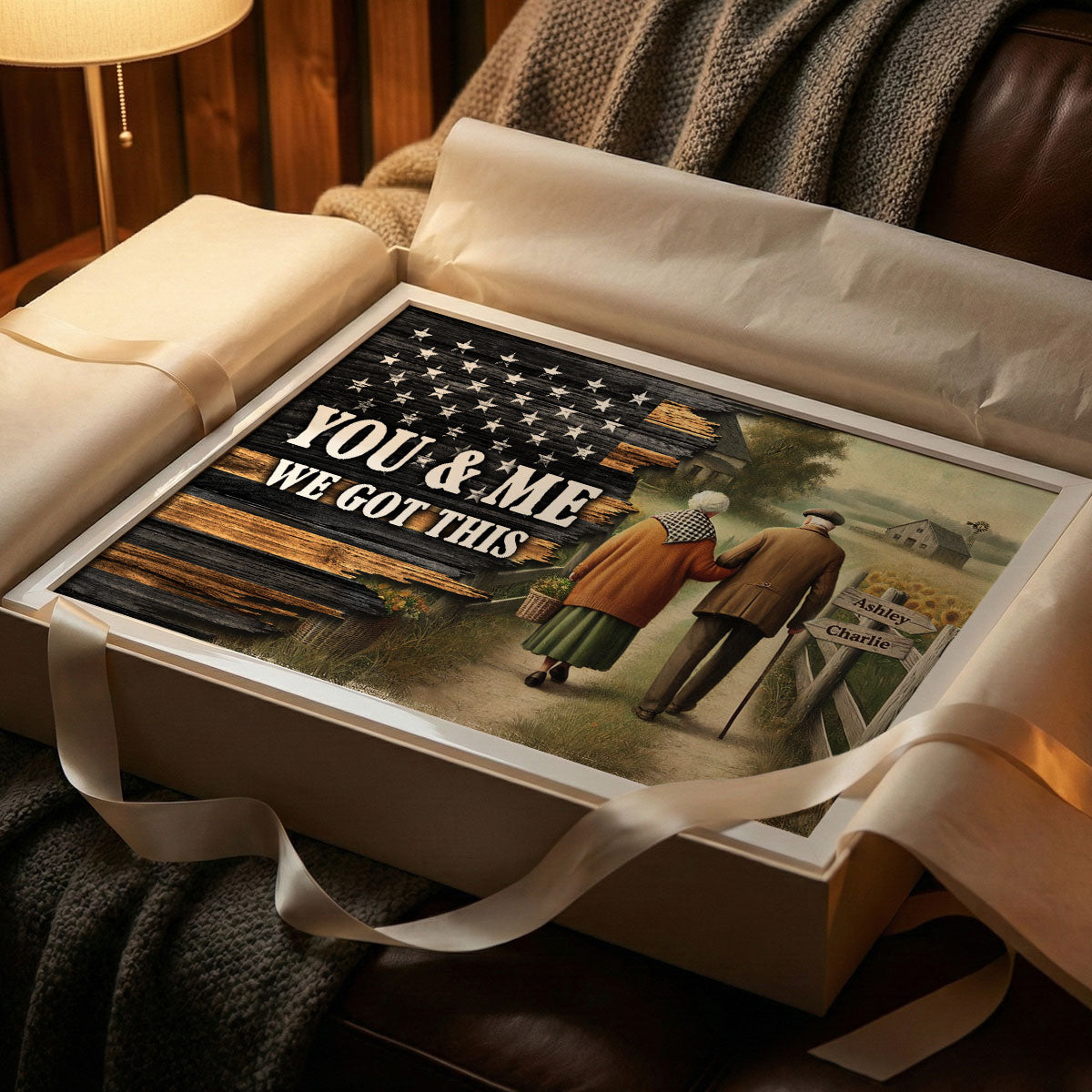 Eternal Love Couple Growing Old Together Half Nation Flag - Personalized Poster - Valentine's Day Gift For Couple