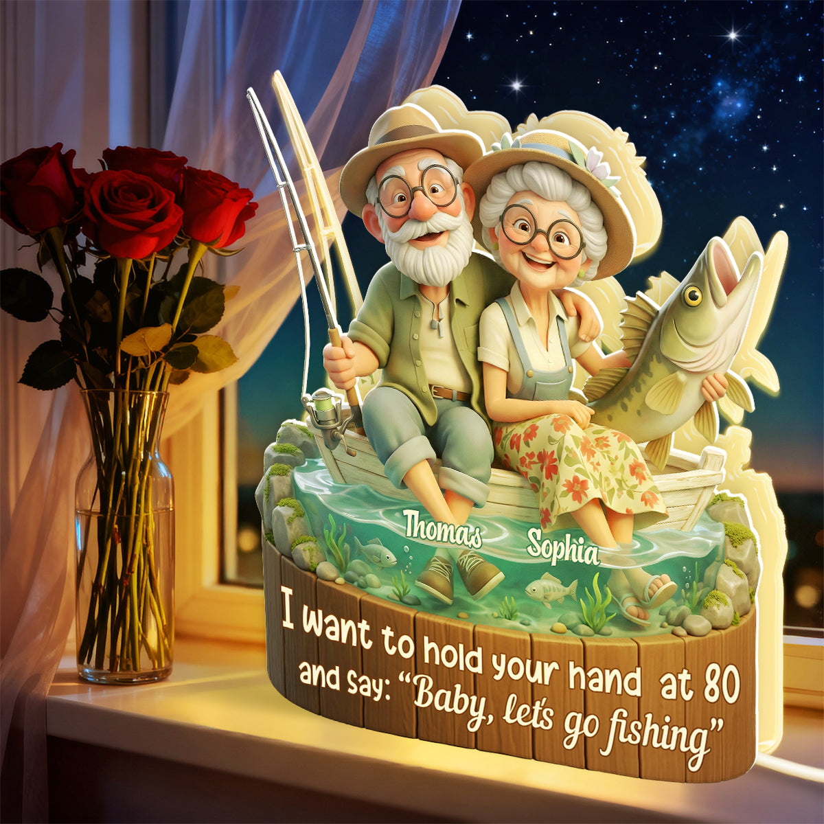 Baby Let's Go Fishing Old Couple - Personalized Light Box - Sentimental Gift for him, for her