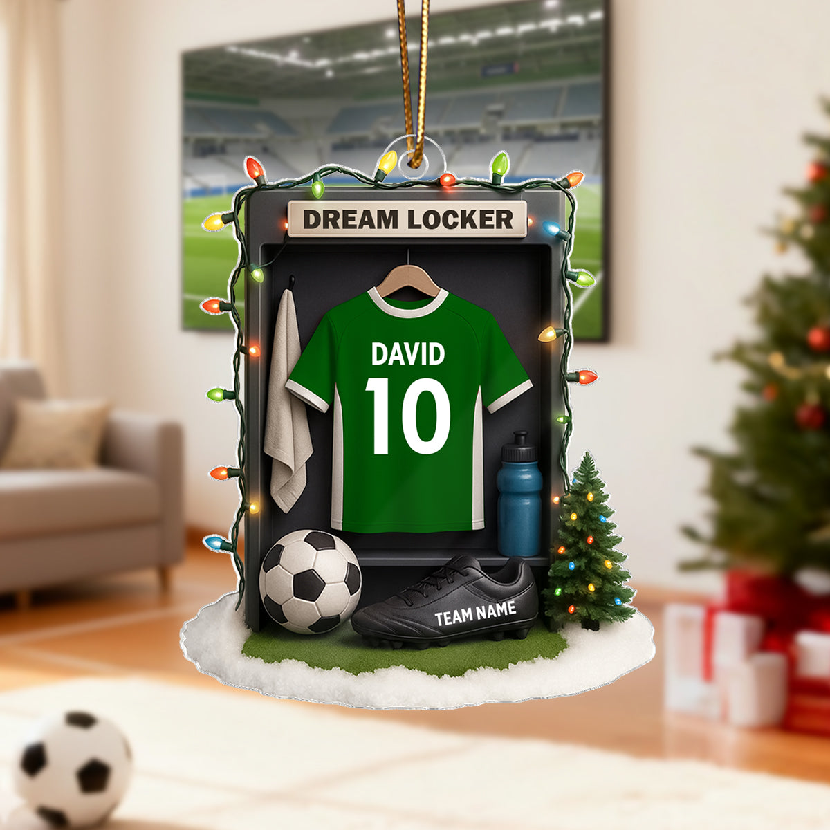 Soccer Jersey Dream Locker Festive Vibe - Personalized Acrylic Ornament - Christmas Gift for Sons, Daughters, Grandkids