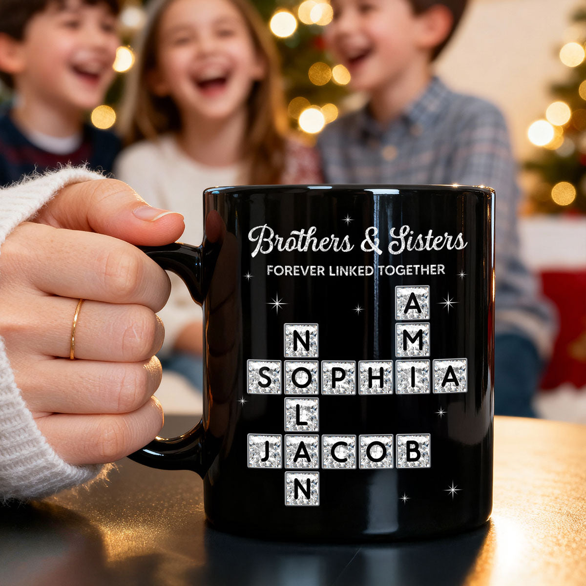 3D Shining Effect Brothers Sisters Crossword Puzzle Art - Personalized Mug - Christmas Gift For Siblings, Brothers, Sisters
