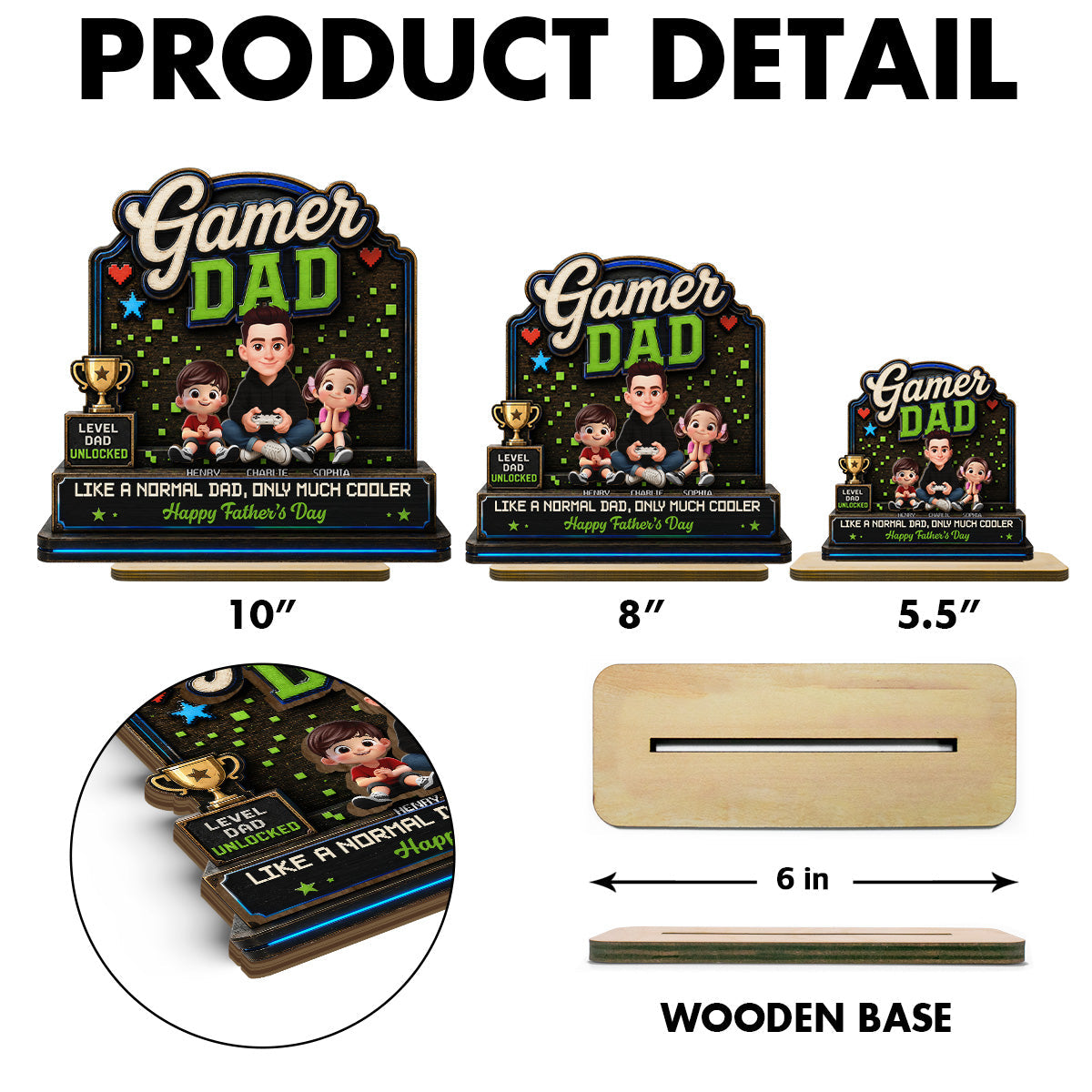 Gamer Dad & Kids - Personalized 2-Layered Wooden Plaque -  Gift For Gamer Dad