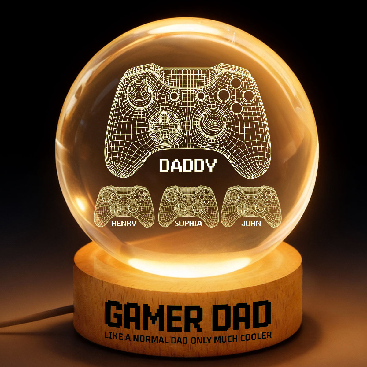 Gamer Dad Like A Normal Dad But Cooler - Personalized Crystal Ball LED Night Light -  Gift For Dad