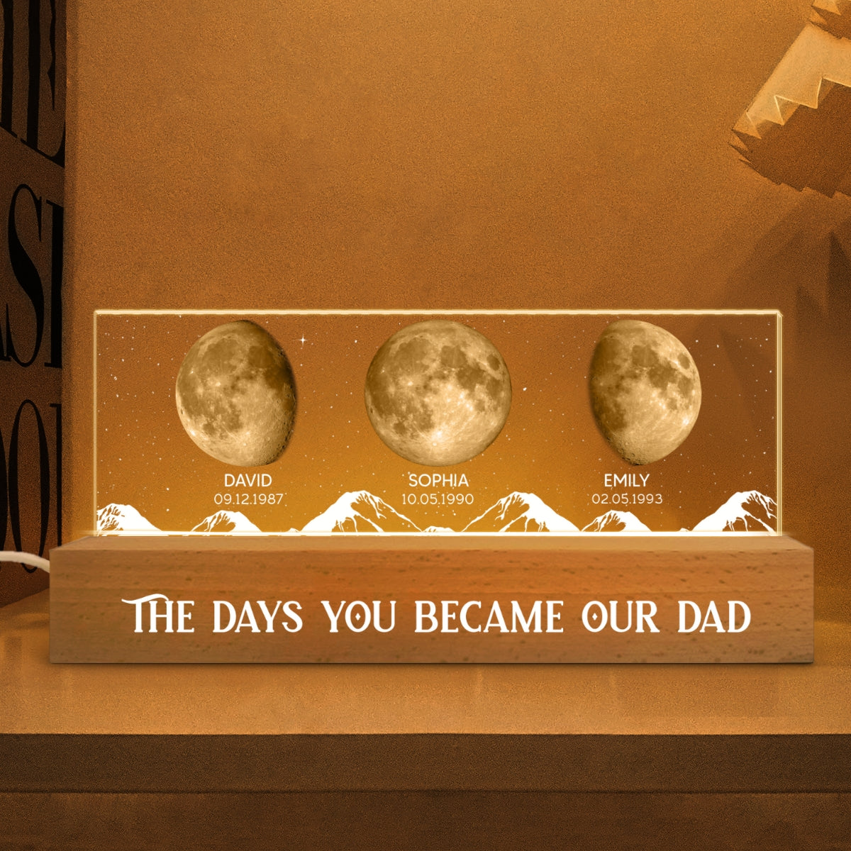 Custom Birth Moon Phase By Date The Days You Became Our Dad - Personalized Acrylic Block LED Night Light - Father's Day Gift For Husband, Dad