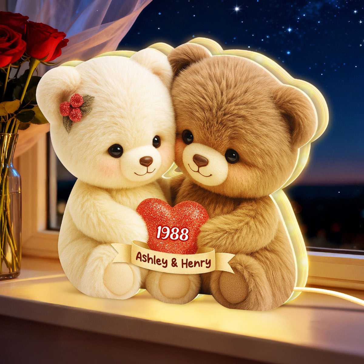 Loving Bear Couple - Personalized Light Box - Sentimental Gift for him, for her