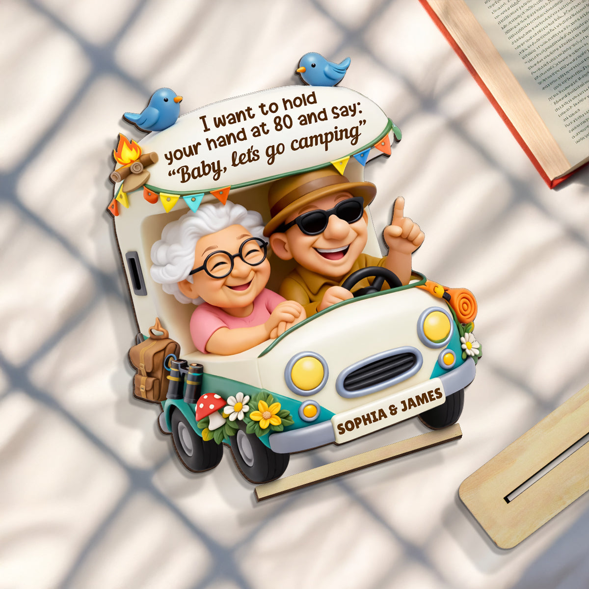 Baby Let's Go Camping Romantic Couple - Personalized 2-Layered Wooden Plaque - Anniversary, Valentine's Day Gift, Gift For Him, Gift For Her
