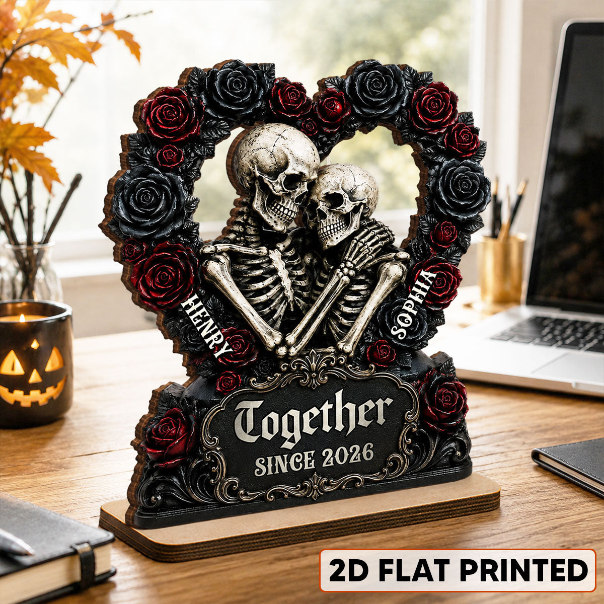 Till Death Together Gothic Couple - Personalized 2-Layered Wooden Plaque - Halloween Gift For Couple