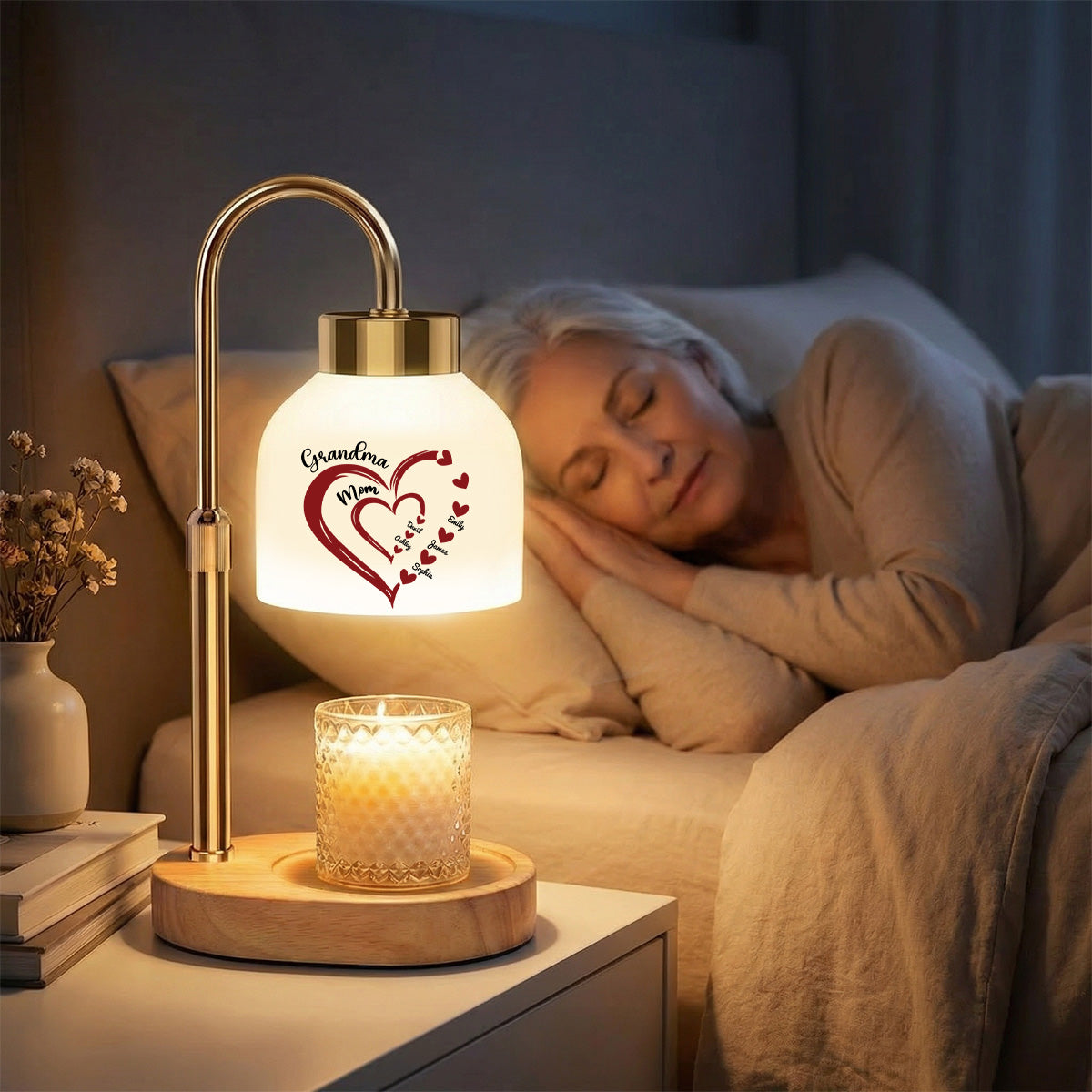 Grandma Mom Heart Custom Kids Names - Personalized Candle Warmer Lamp - Gift For Grandma, Mom