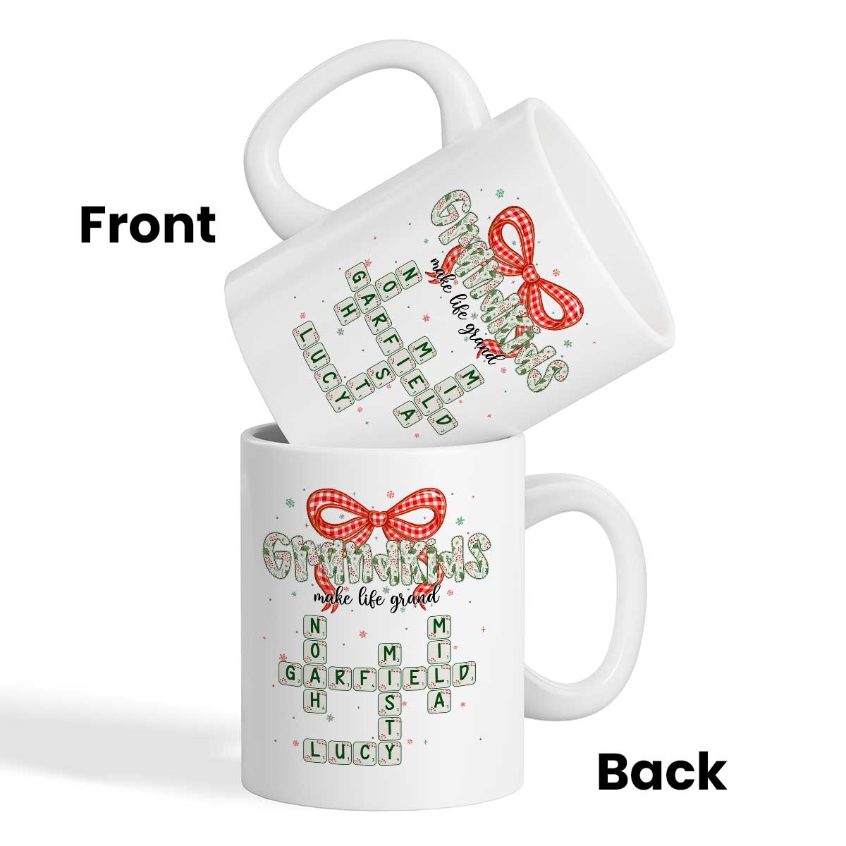 Grandkids Make Life Grand Coquette Floral Christmas Pattern Crossword Puzzle Art - Personalized Mug