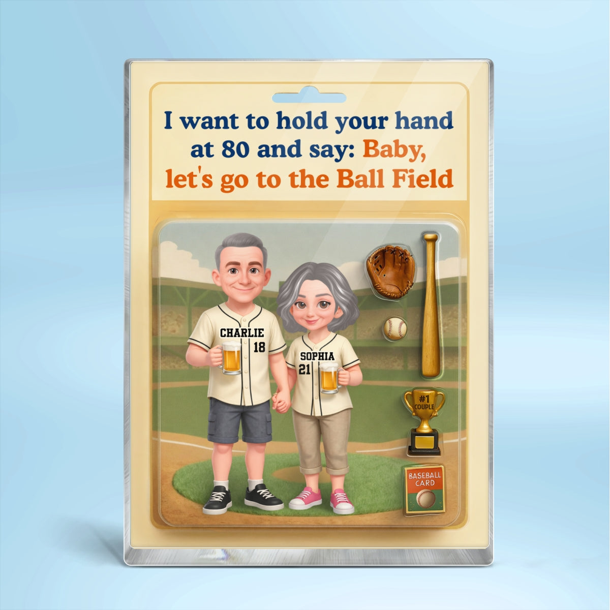 Let's Go to the Ball Field Baseball Couple Custom Figure - Personalized Acrylic Block Plaque - Heartfelt Gift for him, for her