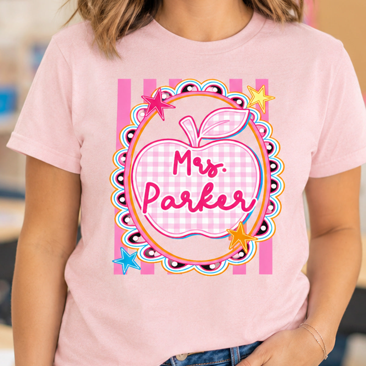 Preppy Apple Teacher Custom Name - Personalized Shirt - Back To School Gift for Teachers