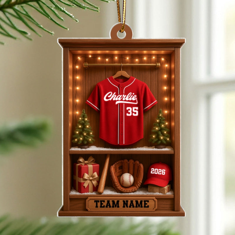 3D Effect Holiday Baseball Display - Personalized Acrylic Ornament - Christmas Gift for Sons, Daughters, Grandkids