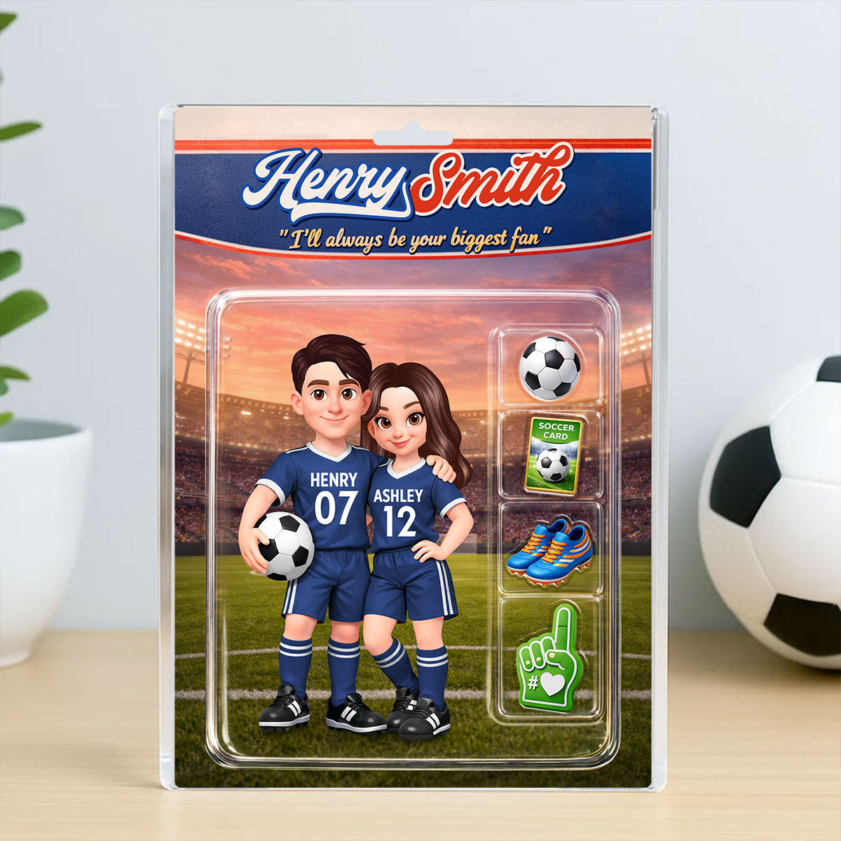 Soccer Couple I'll Always Be Your Biggest Fan Custom Action Figure - Personalized Acrylic Block Plaque - Sentimental Gift for Him, for Her