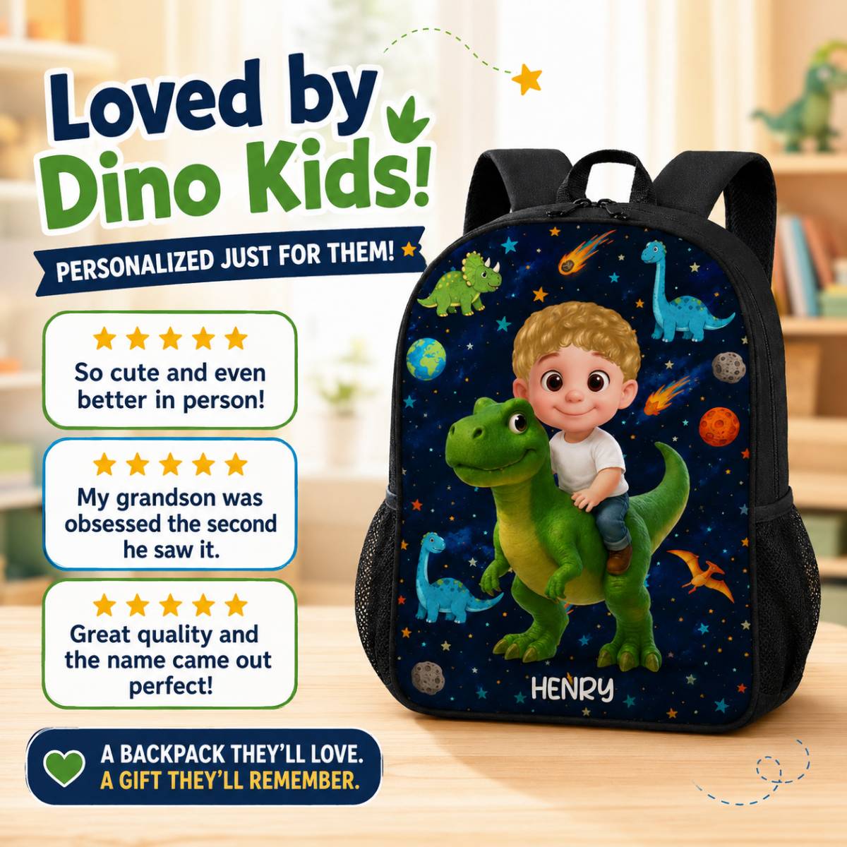 Dinosaur Adventure for Boys Girls - Personalized Backpack - Back to School Backpack for Kids